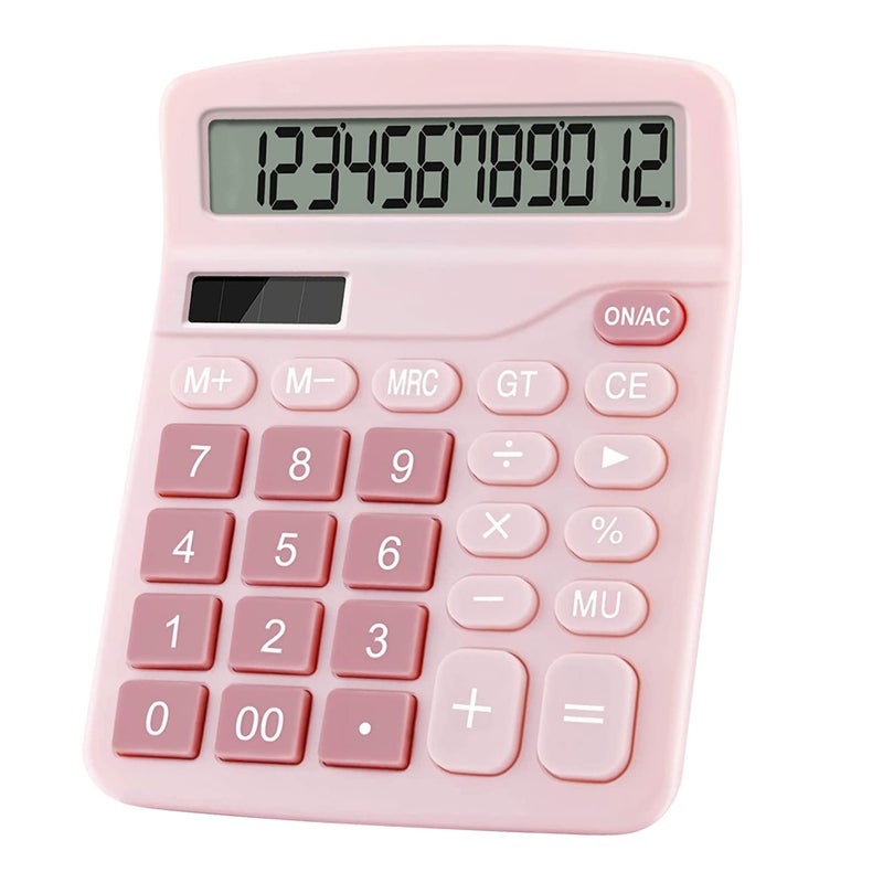 Podokas Office Calculators Desktop, 12-Digit Dual Power Cute Calculator with Large LCD Display Big Button for Office Home and School (Pink) - Image 1