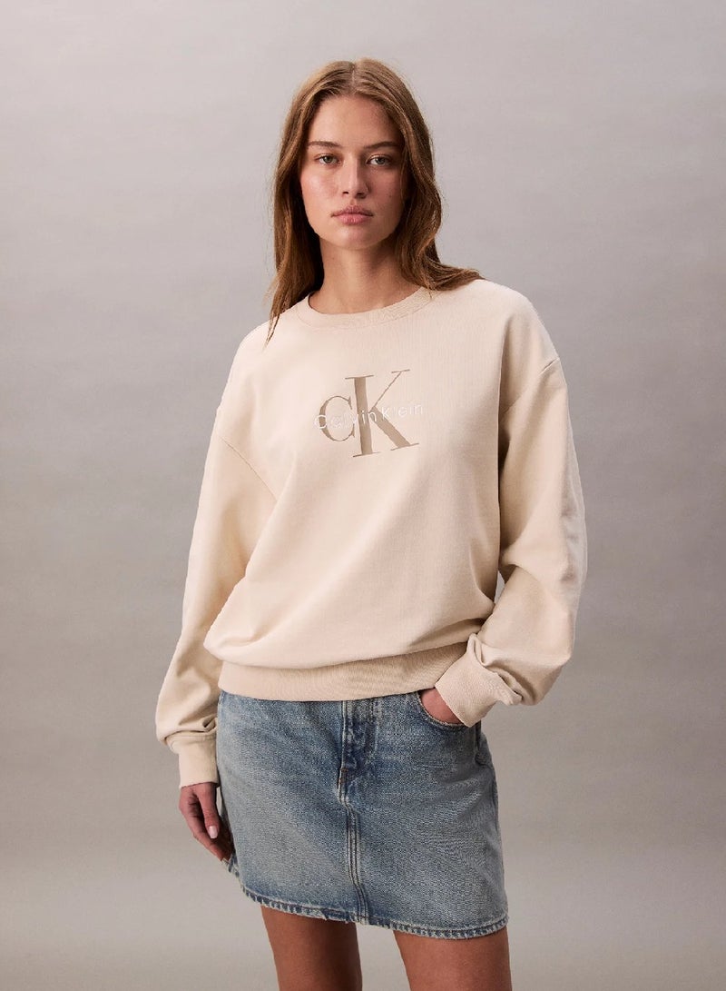 Calvin Klein Jeans Monogram Logo French Terry Relaxed Sweatshirt - Image 1