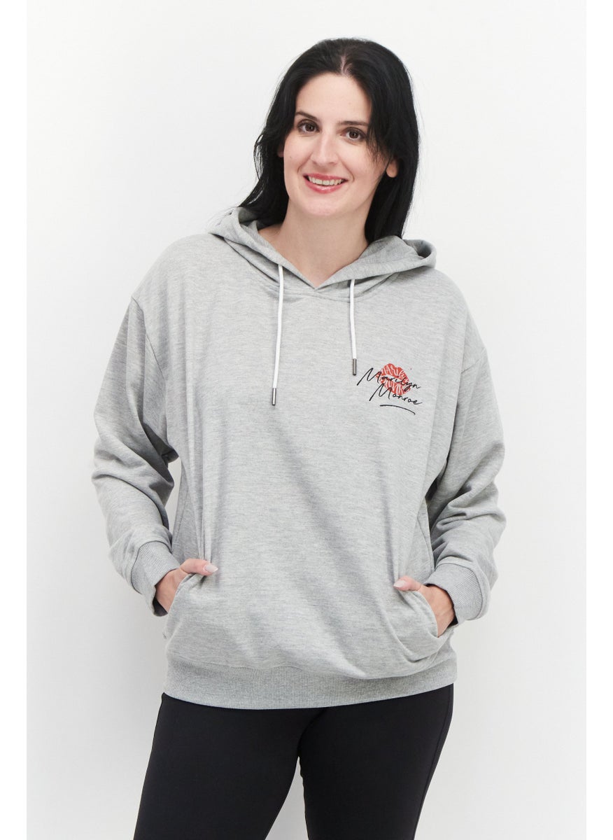 Marilyn Monroe - Women Hooded Printed Long Sleeve Sweatshirts, Melange Grey - Image 1