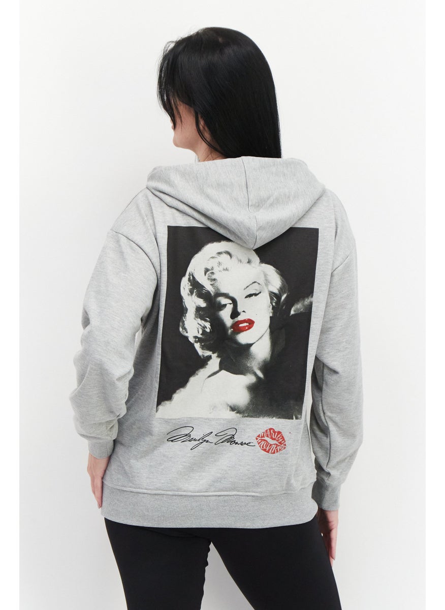 Marilyn Monroe - Women Hooded Printed Long Sleeve Sweatshirts, Melange Grey - Image 1