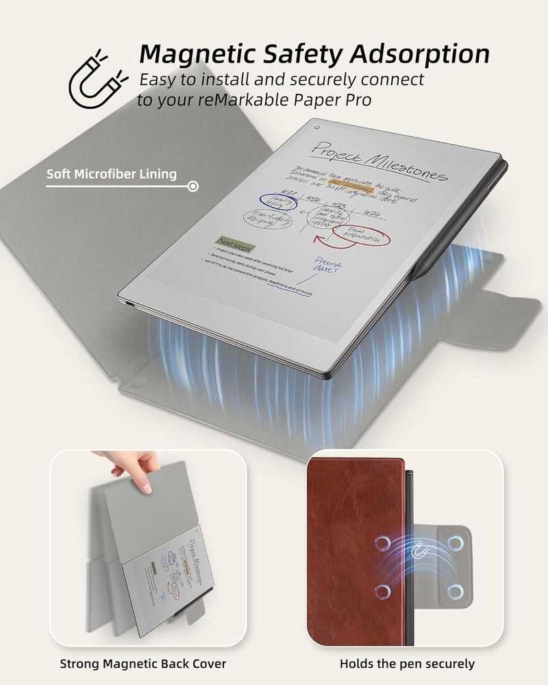 WALNEW Case for reMarkable Paper Pro, Slim Lightweight Protective Cover with Pen Clasp, Auto Sleep/Wake Book Folio Cover for reMarkable Paper Pro 11.8" (2024 Released) (Brown) - Image 3