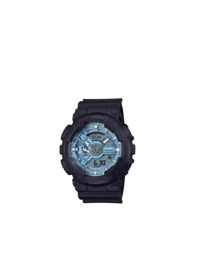 Casio G-Shock GA-110 Ice Blue Warrior Edition – Rugged Black Resin Strap, Shock & Water Resistant Analog-Digital Sports Watch with 1/1000-Second Stopwatch and LED Light