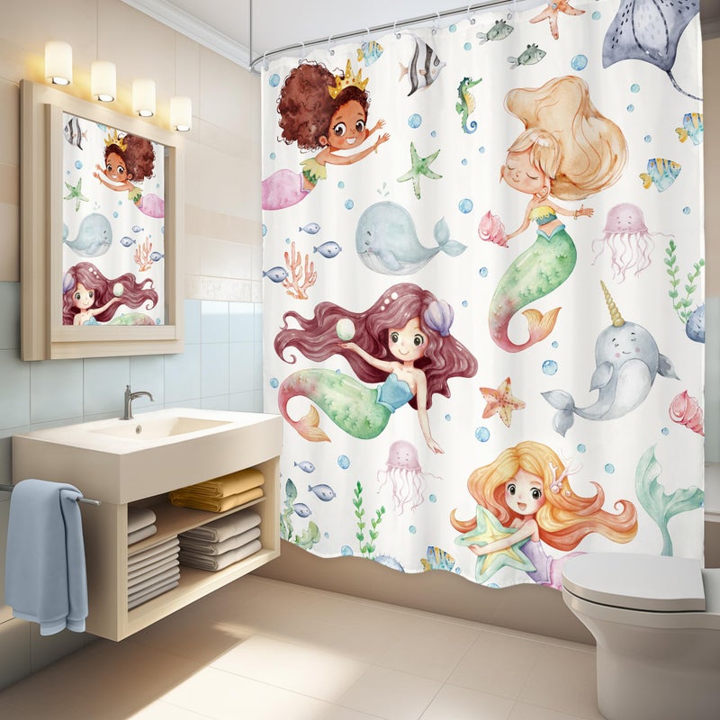 Lghtyro Kids Ocean Ocean Mermaid Startain Stain Set 60wx71h Inves Underwater Cartoon Sea Animals Cute Whale Starfish Funder Sealife Bath Association Baby Girls Art Decor Decor - Image 4