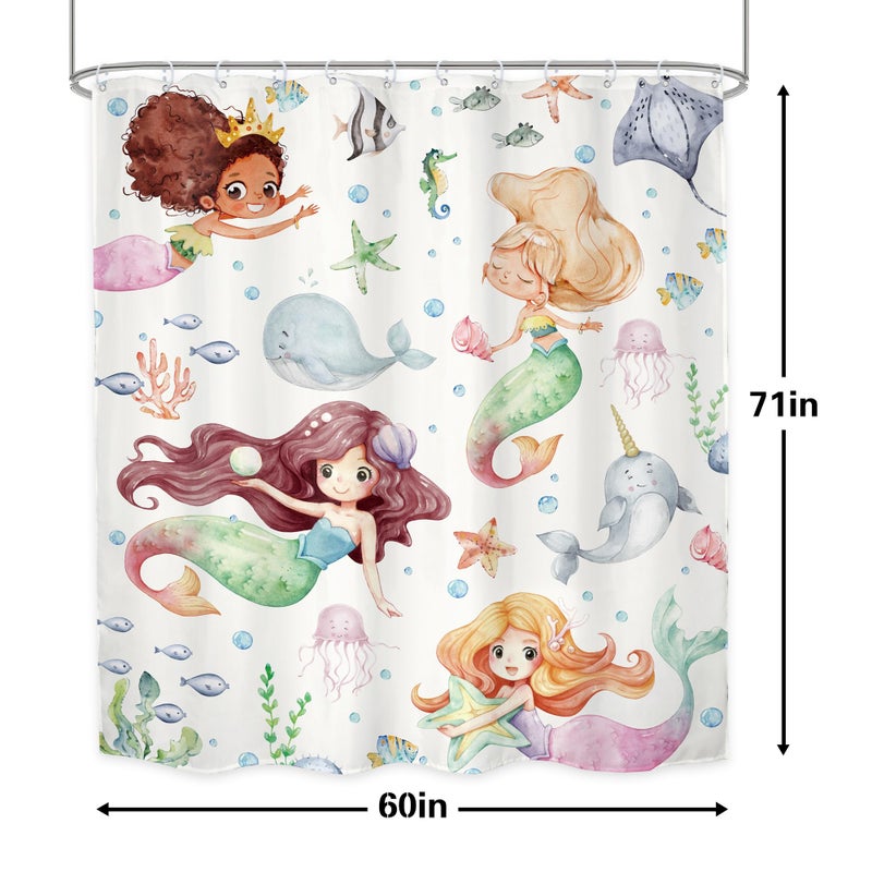Lghtyro Kids Ocean Ocean Mermaid Startain Stain Set 60wx71h Inves Underwater Cartoon Sea Animals Cute Whale Starfish Funder Sealife Bath Association Baby Girls Art Decor Decor - Image 5