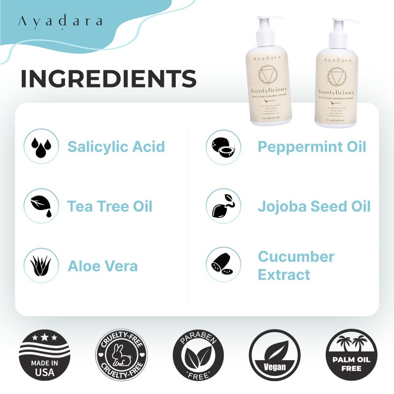 AYADARA Butt Acne Clearing Lotion and cream, 8oz with Salicylic Acid, Smoothing Butt Cream and Clearing Lotion for Women, Men, and Teens, Ideal for Chest and Back Acne, 90-Day Supply - Image 5
