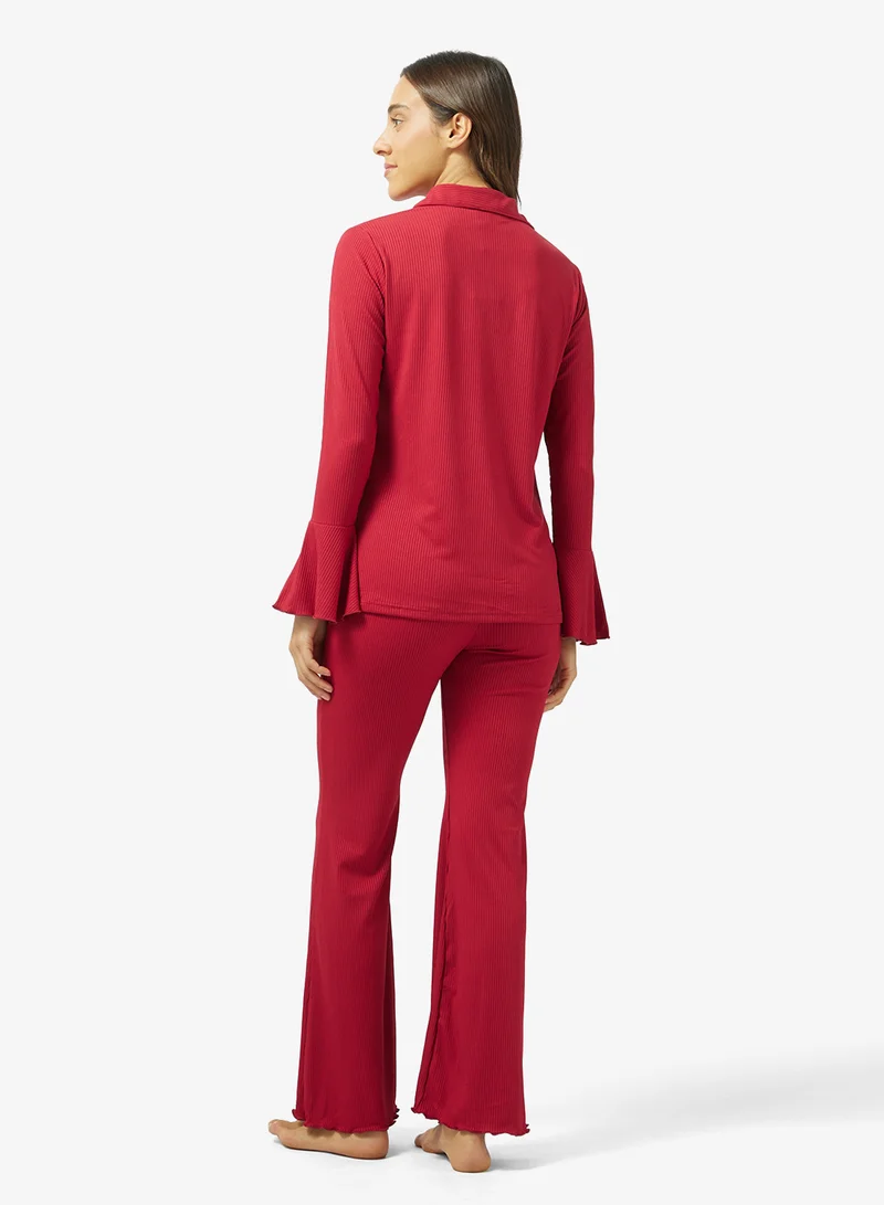 جينجر Jersey Button Down Shirt & Pyjama Set