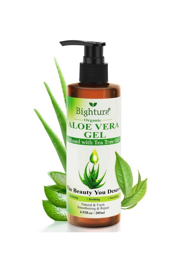 BIGHTURE Organic Aloe Vera Gel with Tea Tree Oil for Face & Body, Freshly-cut Aloe Vera Gel Ideal for Skin, Scalp, & Hair Hydration, Calming Moisturizer for Soothing After Sun Care Relief, 6.93 oz - Image 1