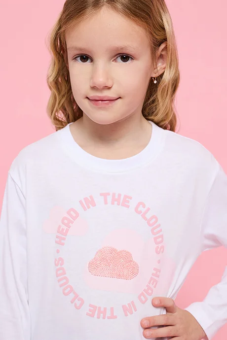 أر أند بي Printed T-Shirt with Crew Neck and Long Sleeves