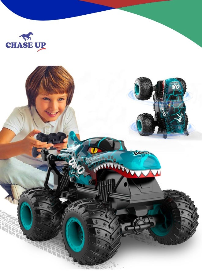 Chase Up Remote Control Monster Car, 2.4GHz All Terrain Remote Control Monster Truck, RC Dinosaur Monster Car, Spray Music RC Monster Truck for Boys 4-7 8-12 and Girls Birthday Gift For Boys and Girls (cyan) - Image 1