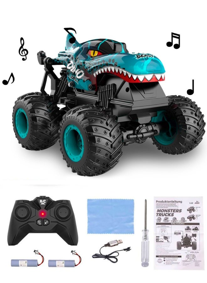Chase Up Remote Control Monster Car, 2.4GHz All Terrain Remote Control Monster Truck, RC Dinosaur Monster Car, Spray Music RC Monster Truck for Boys 4-7 8-12 and Girls Birthday Gift For Boys and Girls (cyan) - Image 2