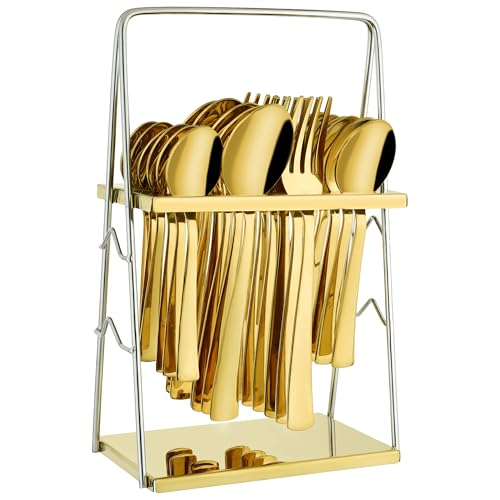 Parage 25 Pieces Regal Cutlery Set Premium Stainless Steel with Stand (Contains: 6 Table Fork, 6 Table Spoon, 6 Dinner Spoon, 6 Tea Spoon, 1 Cutlery Stand) Spoon Set for Dining Table Stylish - Image 1