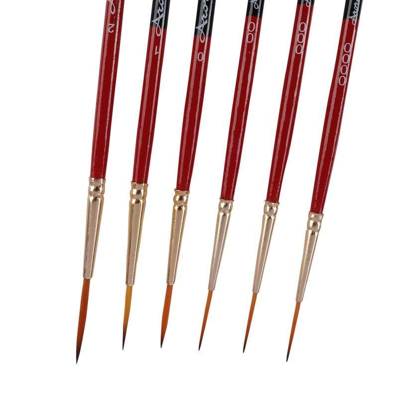 Kabeer Art Wood Synthetic Detail and Script Liner Paintbrush Set of 6 Pc for Modern Art, Nail Art, Ganapati Painting - Image 3