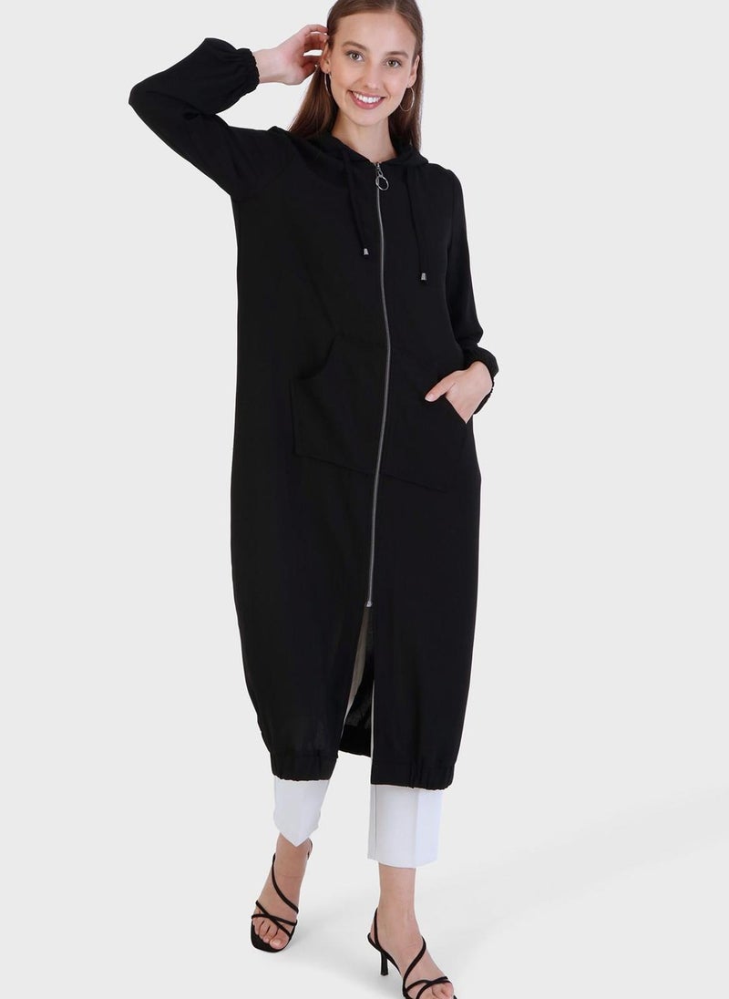 Modanisa - Hoodie Neck Longline Coat - Image 1