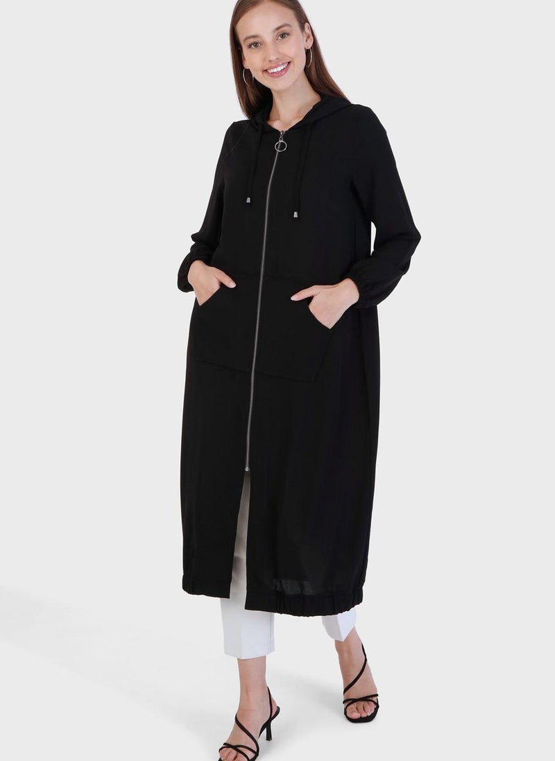 Modanisa - Hoodie Neck Longline Coat - Image 1