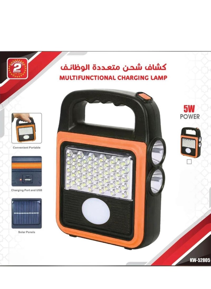 Rechargeable Camping Light with Solar Charger, Multi-Functional LED/COB Electric Flashlight for Outdoor Hiking or Indoor Power Outages