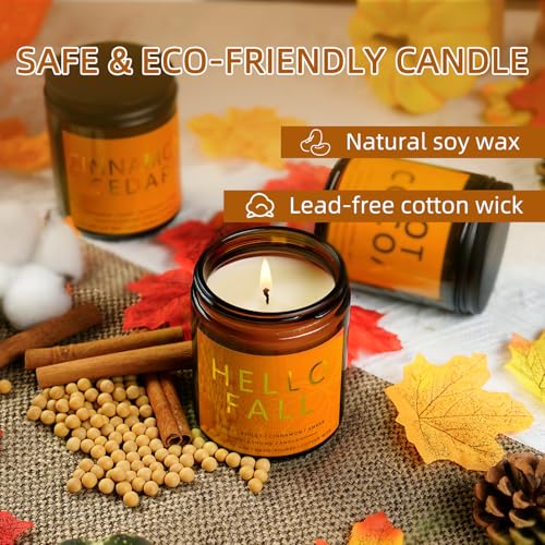 slashome Fall Candles Set | 4 Pack Candles for Home Scented Natural Soy Wax, Autumn Gifts Set for Women Men, Fall Fragrance of Hellofall, Spice Pumpkin, Apple Cider, Hot Cocoa - Image 2