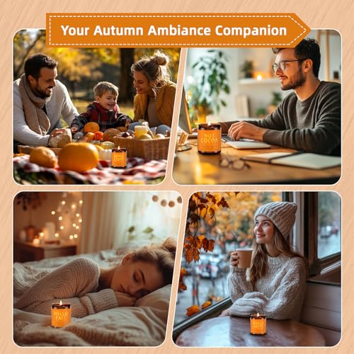 slashome Fall Candles Set | 4 Pack Candles for Home Scented Natural Soy Wax, Autumn Gifts Set for Women Men, Fall Fragrance of Hellofall, Spice Pumpkin, Apple Cider, Hot Cocoa - Image 5