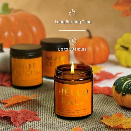 slashome Fall Candles Set | 4 Pack Candles for Home Scented Natural Soy Wax, Autumn Gifts Set for Women Men, Fall Fragrance of Hellofall, Spice Pumpkin, Apple Cider, Hot Cocoa - Image 3
