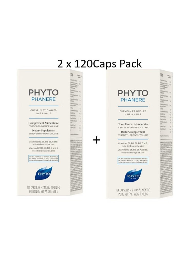Phytophanere Hair & Nail Supplement Capsules, 2 Packs of 120's - Image 1