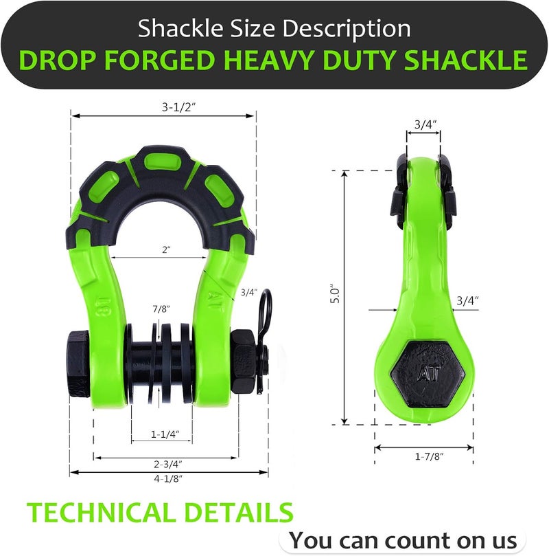 AMBULL Shackles Upgrade 3/4" D Ring Shackle (2 Pack) 70,000 lbs Break Strength with 7/8" Pin, Isolator and Washer Kits for Use with Tow Strap, Winch, Off-Road Truck Vehicle Recovery, Green - Image 3
