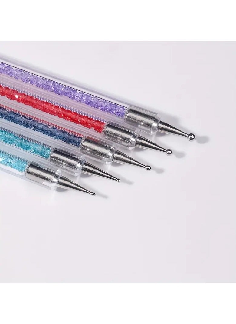 5 pcs Double-Ended Nail Art Brush Set with Liner, Detail, and Dotting Pens for Salon-Quality Manicures at Home