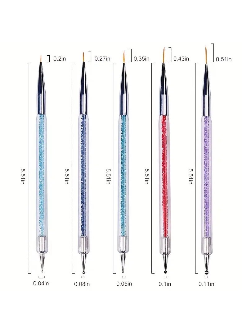 5 pcs Double-Ended Nail Art Brush Set with Liner, Detail, and Dotting Pens for Salon-Quality Manicures at Home