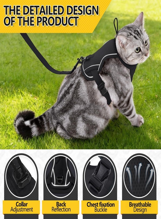 JOHNBOLIN Cat Harness and Leash Set - Escape Proof, Adjustable Breathable Vest Harnesses with Reflective Strips, Easy Control & Secure Walking for Small Medium Large Cats Kitten Collar (Black, Large) - Image 3