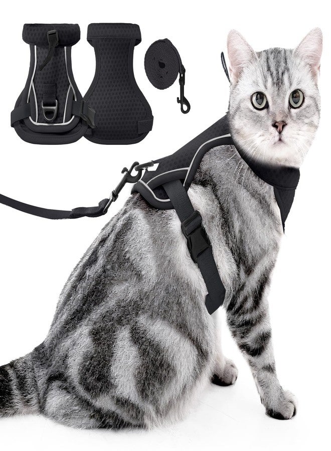 JOHNBOLIN Cat Harness and Leash Set - Escape Proof, Adjustable Breathable Vest Harnesses with Reflective Strips, Easy Control & Secure Walking for Small Medium Large Cats Kitten Collar (Black, Large) - Image 1