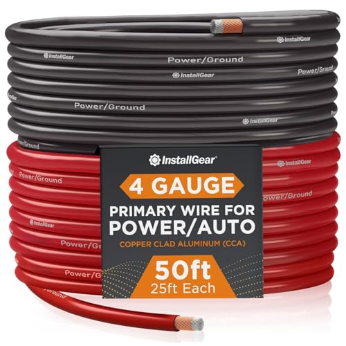 InstallGear 4 Gauge Wire 50 ft 4 AWG CCA Battery Cable Car Audio Amplifier Power Ground Applications