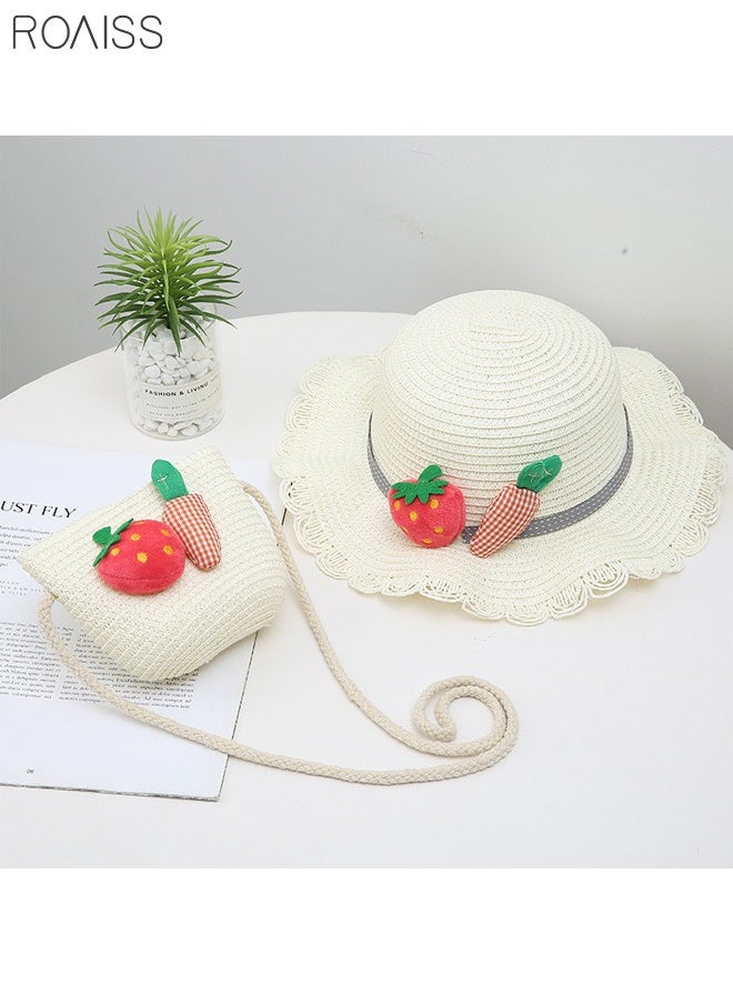 roaiss - 2-Piece Summer Children's Sunshade Hat Beach Sunscreen Straw Hat Straw Woven Fisherman'S Hat Purse Set Travel Holiday Lovely Hat Satchel - Image 1