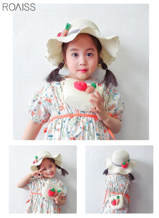roaiss - 2-Piece Summer Children's Sunshade Hat Beach Sunscreen Straw Hat Straw Woven Fisherman'S Hat Purse Set Travel Holiday Lovely Hat Satchel - Image 1