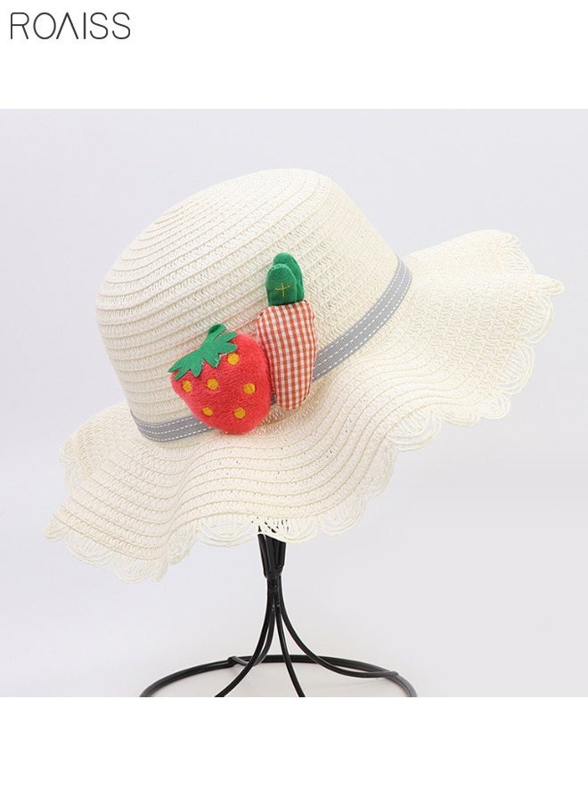 roaiss - 2-Piece Summer Children's Sunshade Hat Beach Sunscreen Straw Hat Straw Woven Fisherman'S Hat Purse Set Travel Holiday Lovely Hat Satchel - Image 1
