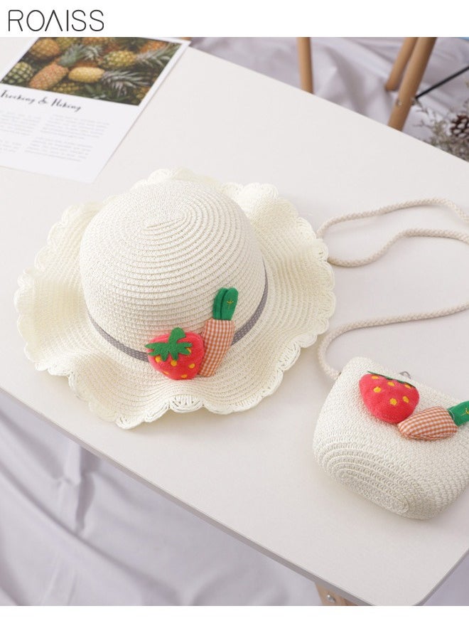roaiss - 2-Piece Summer Children's Sunshade Hat Beach Sunscreen Straw Hat Straw Woven Fisherman'S Hat Purse Set Travel Holiday Lovely Hat Satchel - Image 1