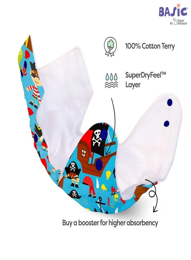 SuperBottoms BASIC Cloth Diaper For Baby | Washable & Reusable Cotton Cloth Diaper | 0-3 Years | Freesize | Adjustable | Reduces Rash | With 2 Quick Dry Pad/Insert | Pirates | - Image 5