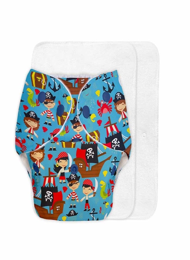 SuperBottoms BASIC Cloth Diaper For Baby | Washable & Reusable Cotton Cloth Diaper | 0-3 Years | Freesize | Adjustable | Reduces Rash | With 2 Quick Dry Pad/Insert | Pirates | - Image 1