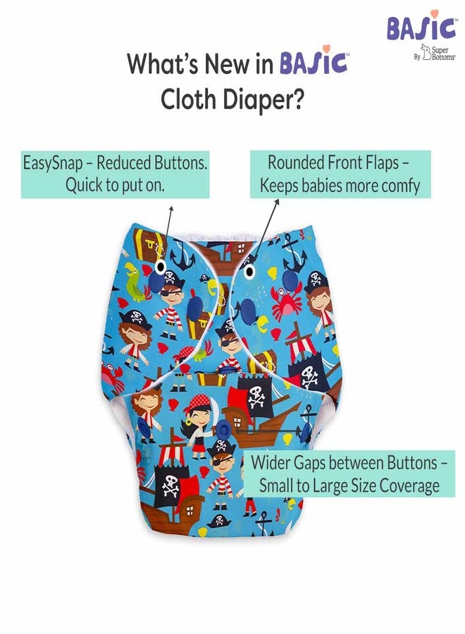 SuperBottoms BASIC Cloth Diaper For Baby | Washable & Reusable Cotton Cloth Diaper | 0-3 Years | Freesize | Adjustable | Reduces Rash | With 2 Quick Dry Pad/Insert | Pirates | - Image 2