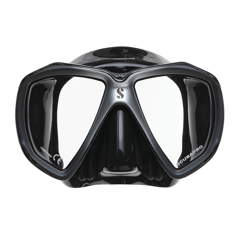 SCUBAPRO Spectra Scuba Mask with Ultra Clear Dual Lens and EZ Equalize Nose Pocket for Diving, Black/Silver - Image 1