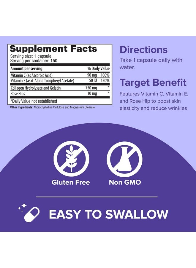 Sanar Naturals - Collagen Pills With Vitamin C E Reduce Wrinkles Tighten Skin Boost Hair Skin Nails Joints Collagen Wrinkle Formula Hydrolyzed Collagen Peptides Supplement 150 Capsules - Image 1