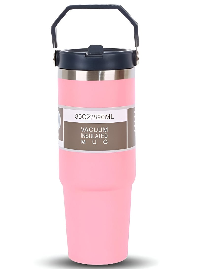 بيتشو كوب بهلوان، كوب معزول بالفراغ، كوب من الفولاذ المقاوم للصدأ مع غطاء وقش للشاي المثلج أو عصير القهوة والمزيد 30oz وردي - Image 1