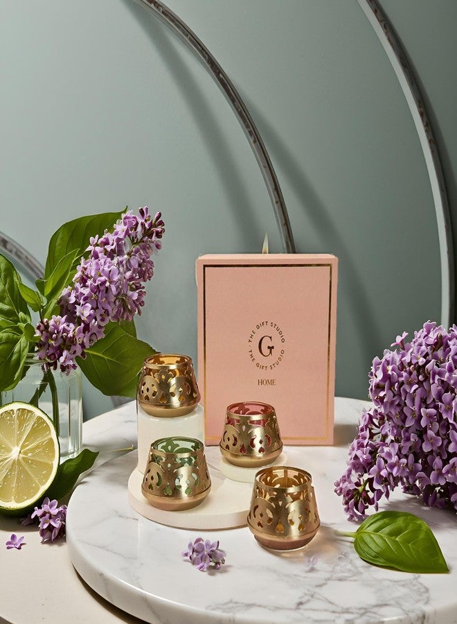 THE GIFT STUDIO.COM Metal Ornate Cutwork T-Light Holder Set, 4-Piece Gold Cutwork Design - Image 2