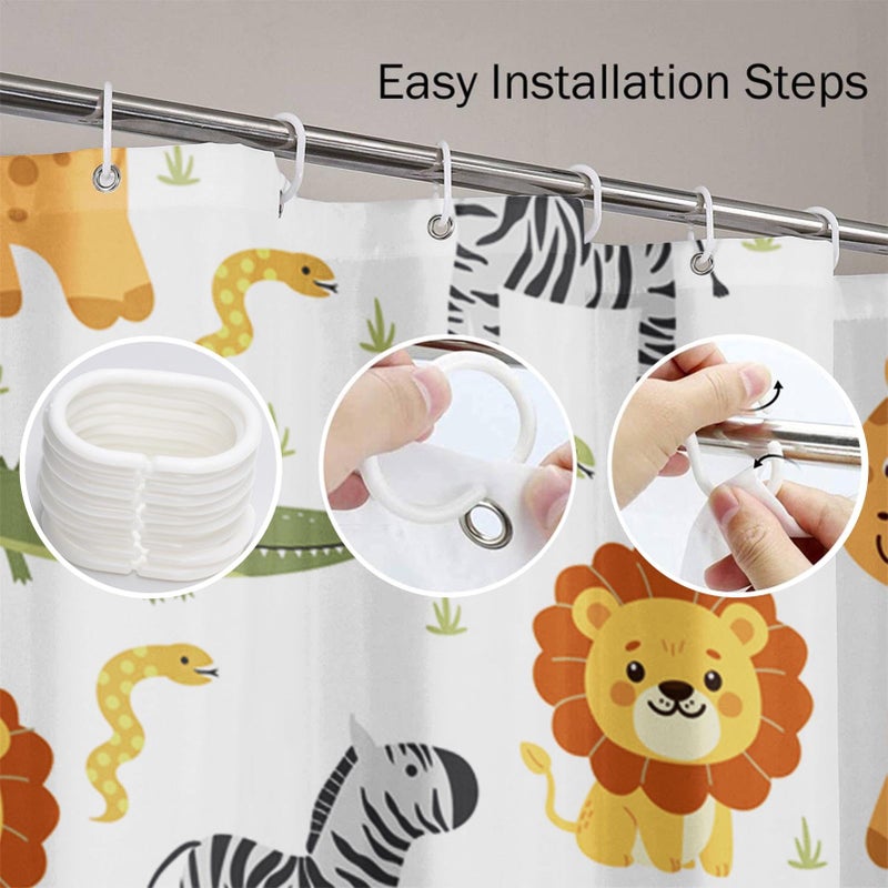 Emvency Shower Curtain Safari Animals with Cute Hippo Crocodile Lion Elephant and Giraffe in Childish Style Waterproof Polyester Fabric 72 x 72 inches Set with Hooks - Image 4