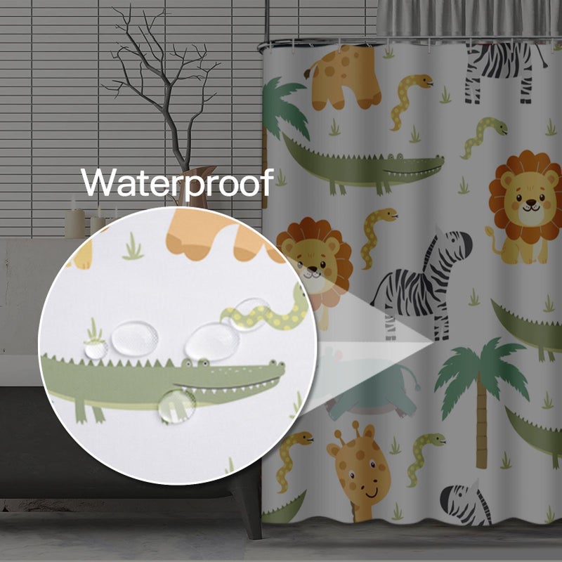 Emvency Shower Curtain Safari Animals with Cute Hippo Crocodile Lion Elephant and Giraffe in Childish Style Waterproof Polyester Fabric 72 x 72 inches Set with Hooks - Image 3