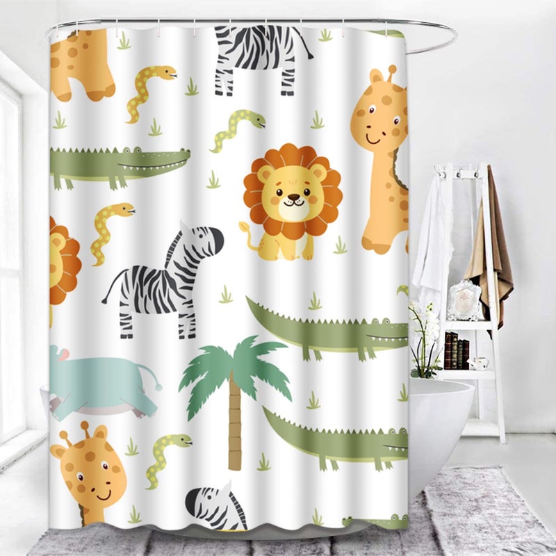 Emvency Shower Curtain Safari Animals with Cute Hippo Crocodile Lion Elephant and Giraffe in Childish Style Waterproof Polyester Fabric 72 x 72 inches Set with Hooks - Image 5