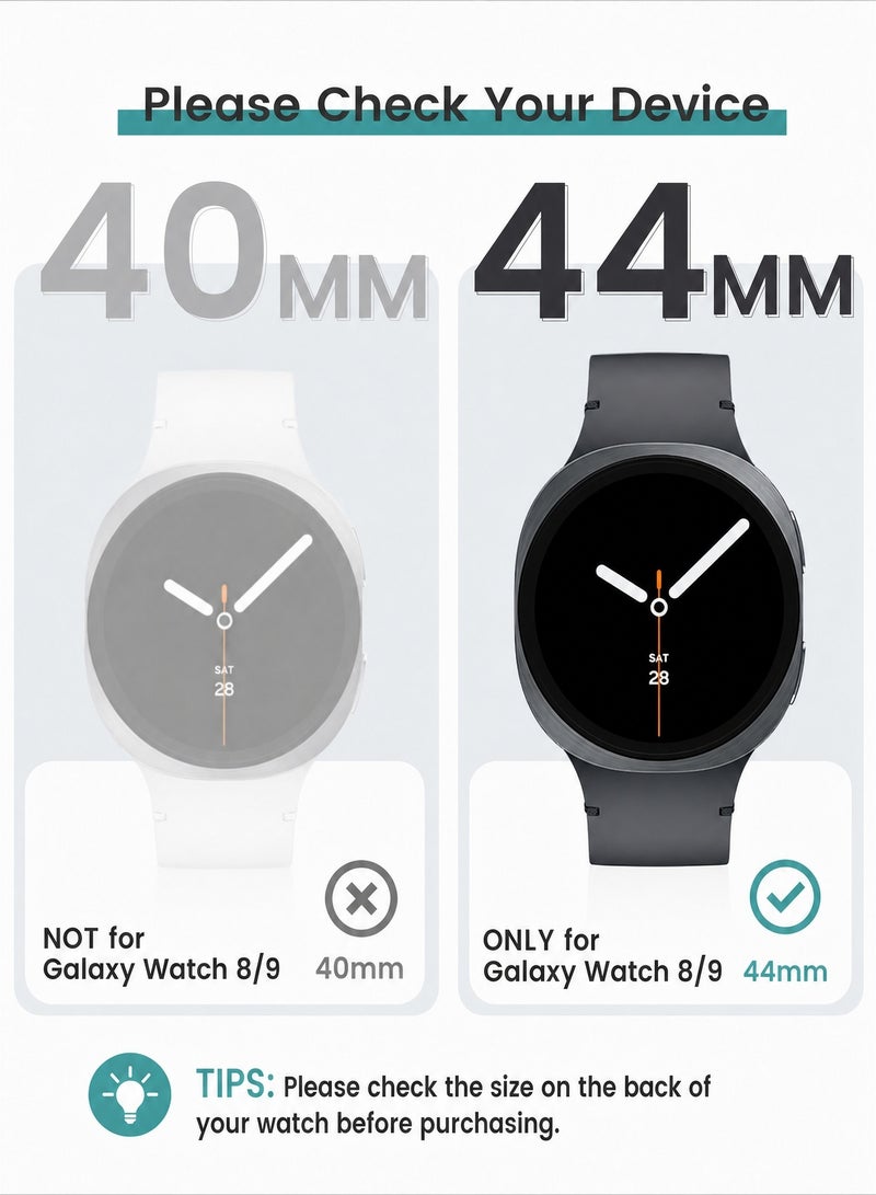 SJet Samsung Galaxy Watch 9 Watch 8 44mm Screen Protector Case Accessories, Protective Face Cover, Hard Bumper Built-in Tempered Glass Film(44mm, Black) - Image 2