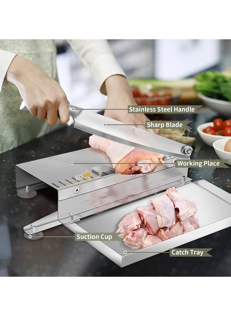 AROAQ Meat Slicer Bone Cutter 20in，Manual Ribs Chopper for Chicken Fish or Beef Stainless Steel Frozen Meat Slicer with Food Tray - Image 2