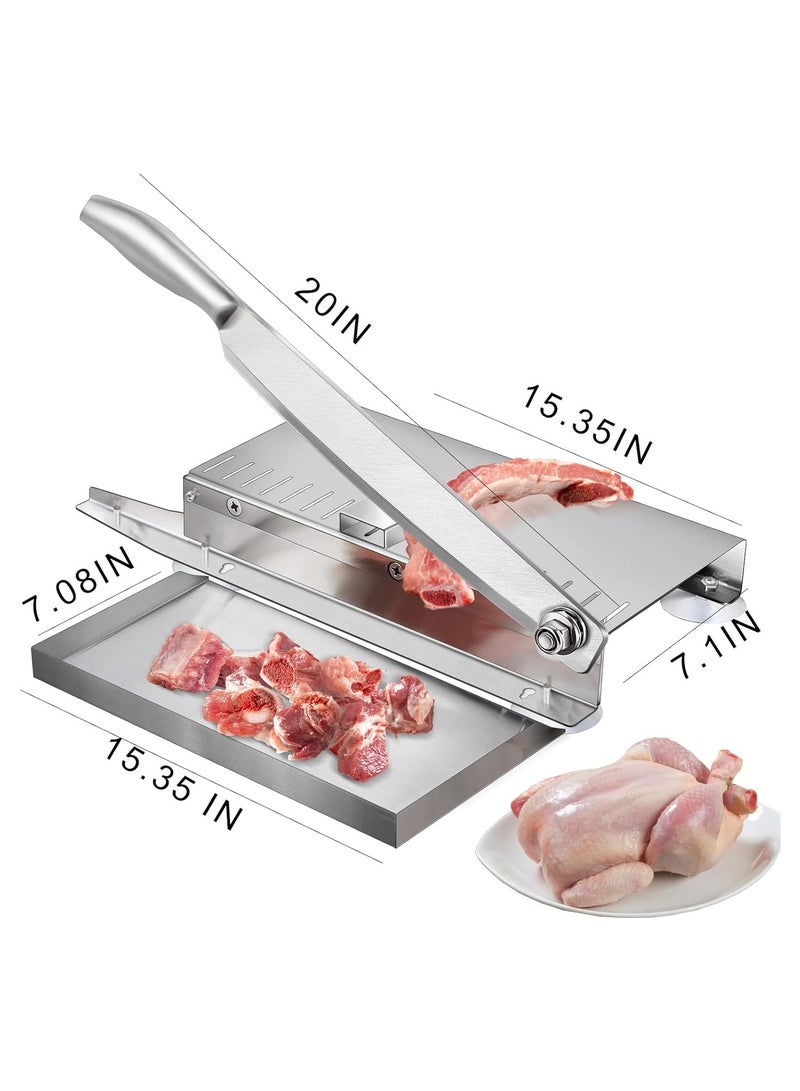 AROAQ Meat Slicer Bone Cutter 20in，Manual Ribs Chopper for Chicken Fish or Beef Stainless Steel Frozen Meat Slicer with Food Tray - Image 3