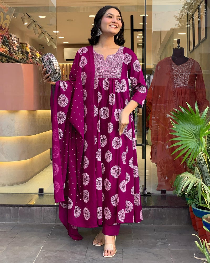 Toochki Kurti Set for Women | Anarkali Fit & Flared Kurtas for Women's | Cotton Kurtis for Woman | Kurta with Palazzo & Dupatta | Ethnic Salwar Suits Sets Dark Pink - Image 4
