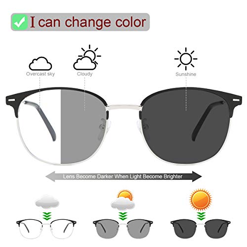 YIMI Reading Glasses Blue Light Blocking Computer Readers Photochromic Sunglasses for Women Men Anti Glare UV Filter Gaming TV Phones Round Fashion Retro Frame Eyeglasses Vintage Clear Lens Eyewear -Silver - Image 4
