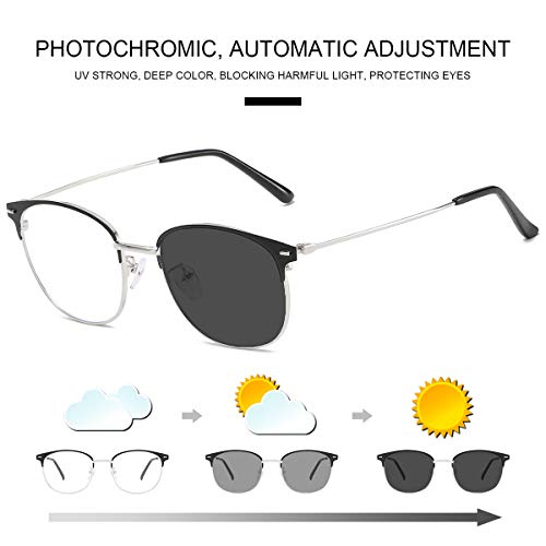 YIMI Reading Glasses Blue Light Blocking Computer Readers Photochromic Sunglasses for Women Men Anti Glare UV Filter Gaming TV Phones Round Fashion Retro Frame Eyeglasses Vintage Clear Lens Eyewear -Silver - Image 2