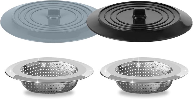 V-TOP Sink Strainer Stopper 4 Pack, Universal Silicone Kitchen Sink Drain Strainer Cover Plug Stopper Kit, 4.5 Inch Stainless Steel Sink Filter Strainer, Food Catcher for Kitchen Sink - Image 1
